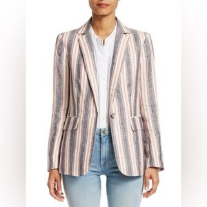 New FRAME Classic Striped Linen Blazer Natural White Multi NWT Business Casual